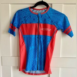 NWOT Coeur Blue and Red Cycling Jersey Women’s Size XS